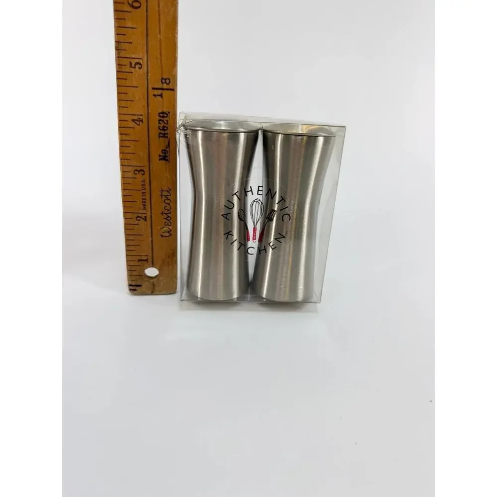 Authentic Kitchen Salt Pepper Shakers Set Stainless Steel New In Box